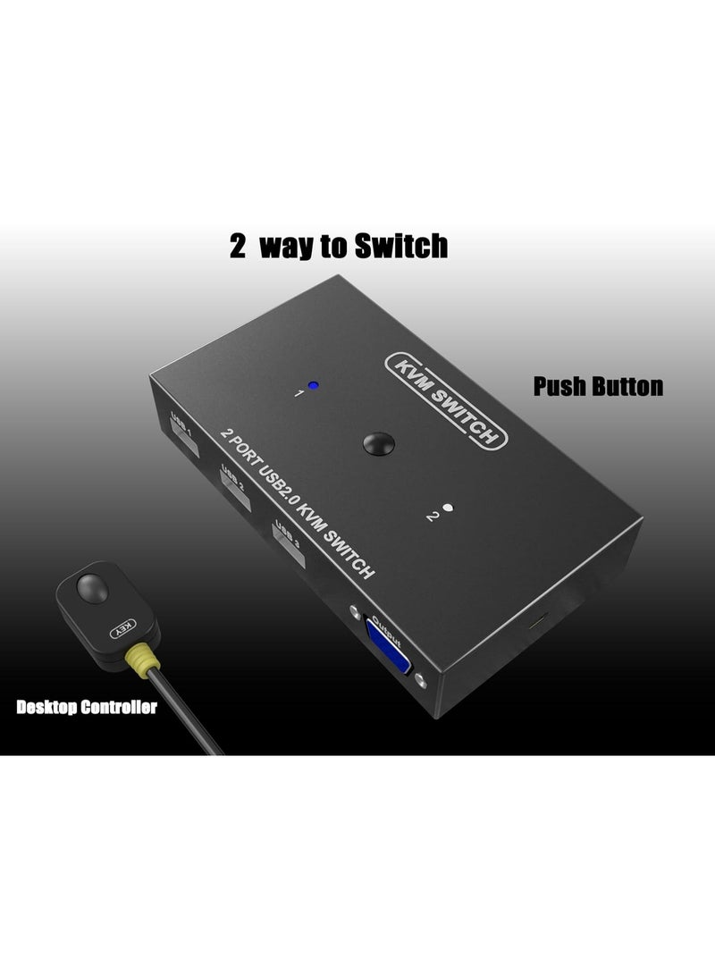 KVM Switch VGA 2 Port, DiamondTiger VGA KVM Switch for 2 Computers Share 1 Monitor & 3 USB 2.0 Keyboard Mouse Scanner Printer,U Disk, Driver-Free for All OS,2 KVM Cables 1 Desktop Controller Included - Image 5